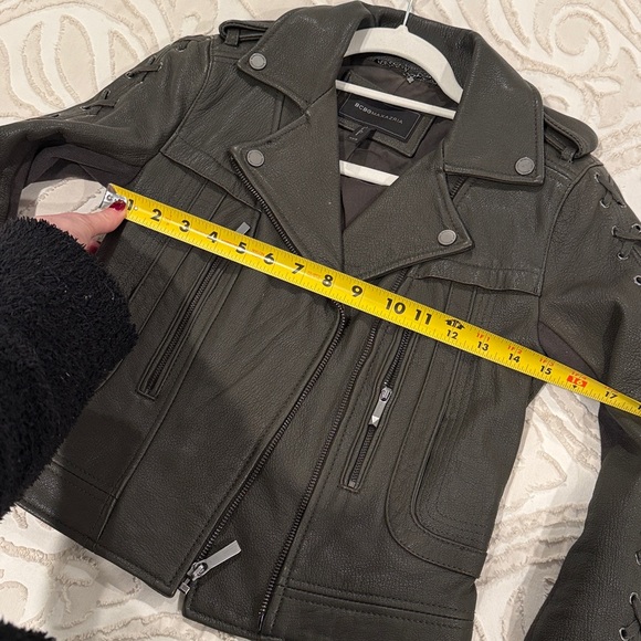 BCBG MaxAzria Genuine Leather Olive Coat with Lace Up XXS - Picture 14 of 16